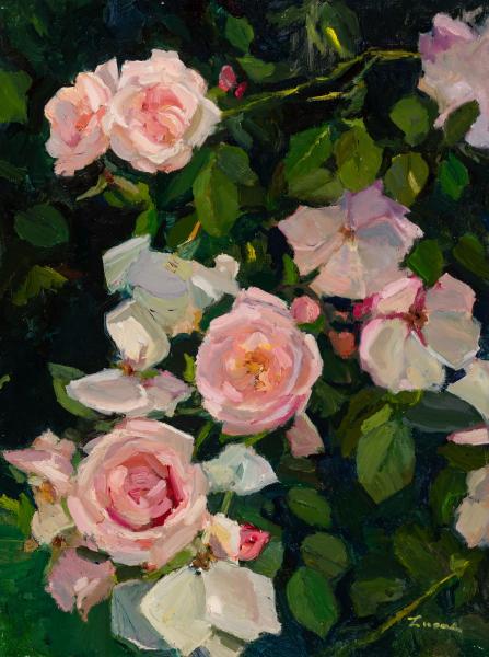 Rose Petals and Blooms, oil on canvas panel, 16 x 12 inches, $2,200 