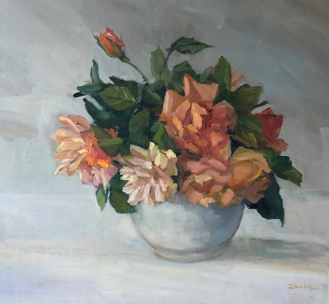 Orange Roses, oil on canvas panel, 16 x 17 inches   SOLD 