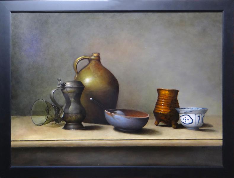 Still Life with Artist's Props, oil on linen panel, 25 x 34 inches, $ 5,000 