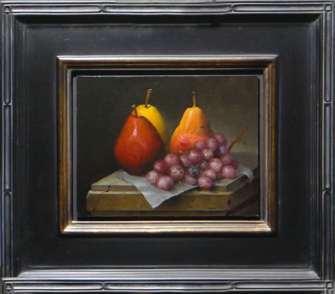 Podium , Pear and Grapes, oil on linen panel, 7 x 9 inches, $1,200 