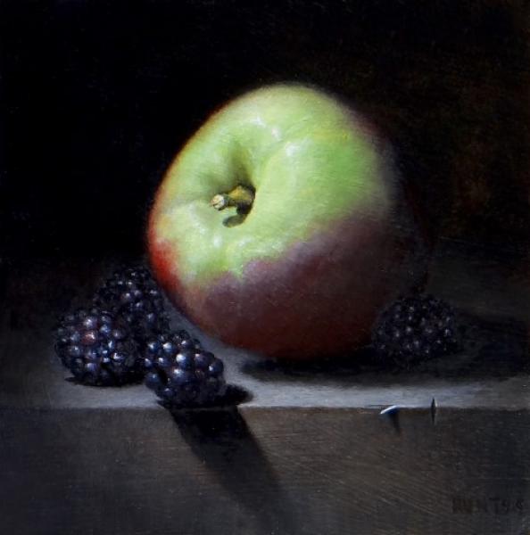 An Apple with Blackberries, oil on panel, 7 x 7 inches   SOLD 