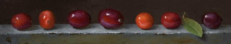 Cape Cod Cranberries, oil on panel, 1.5 x 8 inches, $550 