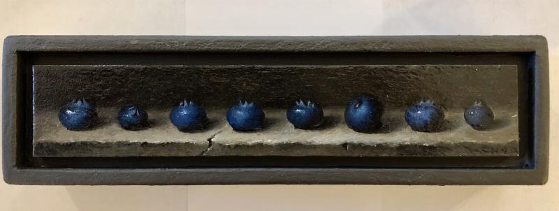 Eight Blueberries, oil on panel, 1.5 x 8 inches, $550 