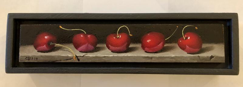 Five Cherries, oil on panel, 1.5 x 8 inches   SOLD 