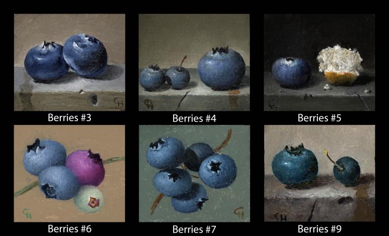 Berries (#3 to #9), oil on panel, 1.5 x 1.75 inches   SOLD 