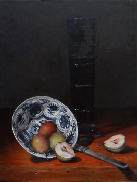 Little Pears in Ming Kraak, oil on panel, 16 x 12 inches, $2,500 