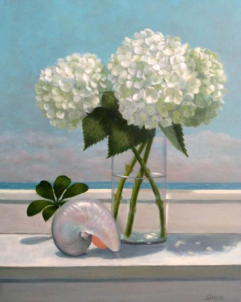 Hydrangeas and Nautilus, oil on canvas, 20 x 16 inches   SOLD 