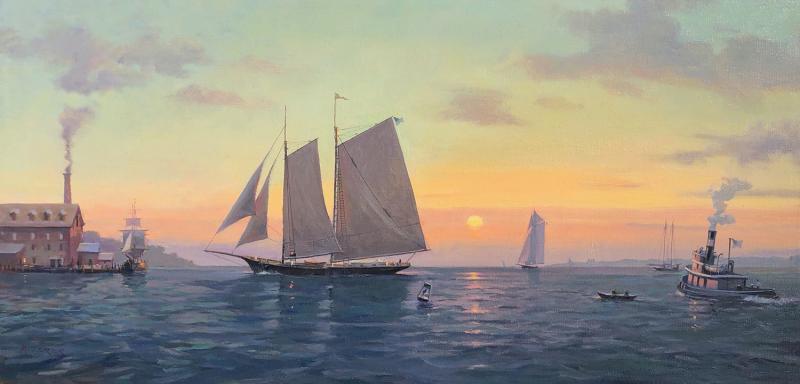 Evening Harbor Return, oil on canvas, 15 x 30 inches   SOLD 