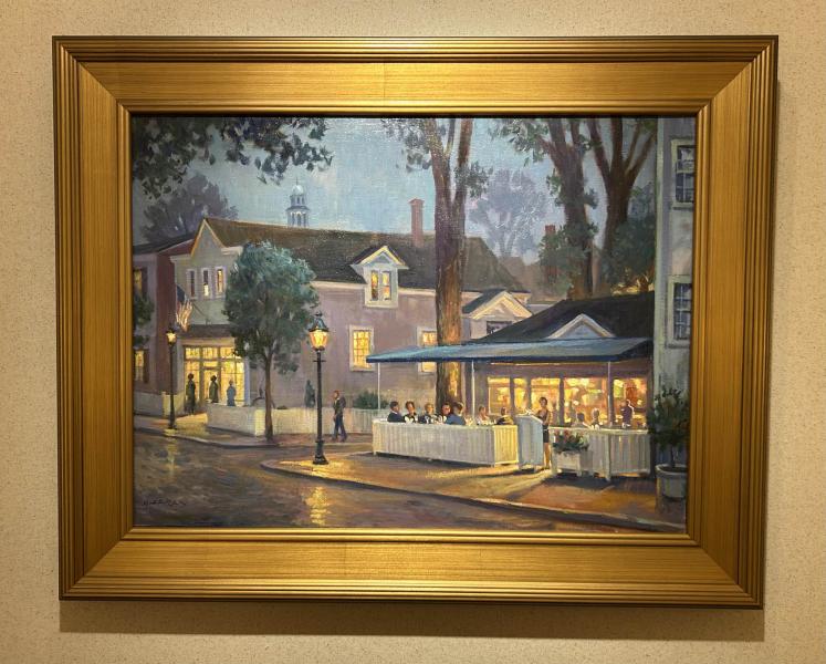 Night Lights on Federal Street, Nantucket, oil on canvas, 18 x 24 inches , $3,900