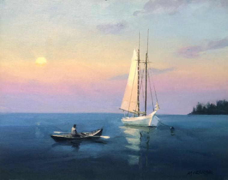 Mooring at Sundown, oil on panel , 8 x 10 inches, $1,400 