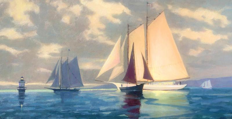 Sunlit Schooners, oil on canvas, 12 x 24 inches, $3,200 