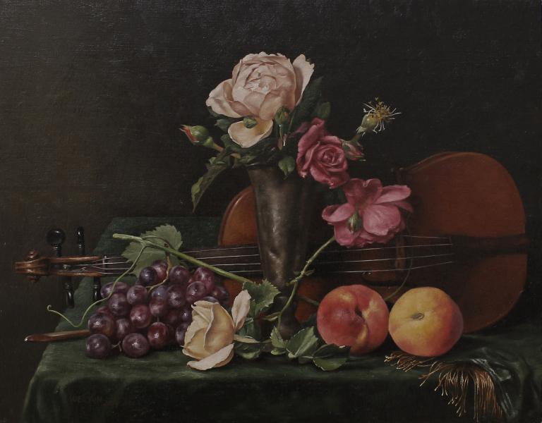 Roses and Violin, oil on panel, 11 x 14 inches, $1,450 