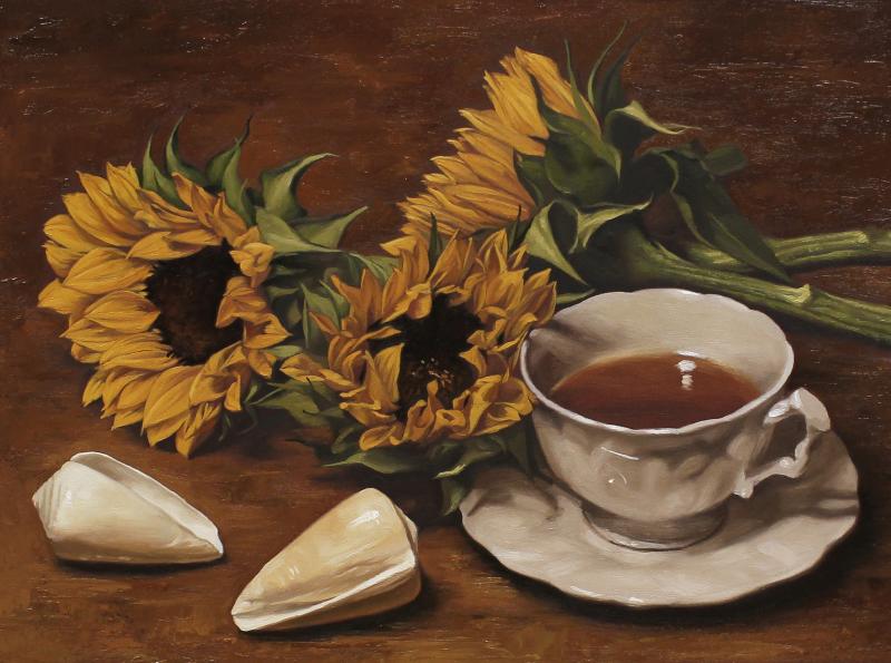 Sunflower and Tea, oil on panel, 11 x 14 inches, $1,500 