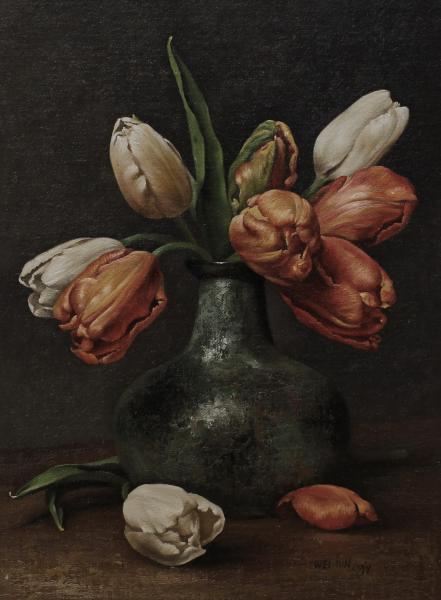 Tulips, oil on panel, 12 x 9 inches, $1,050 