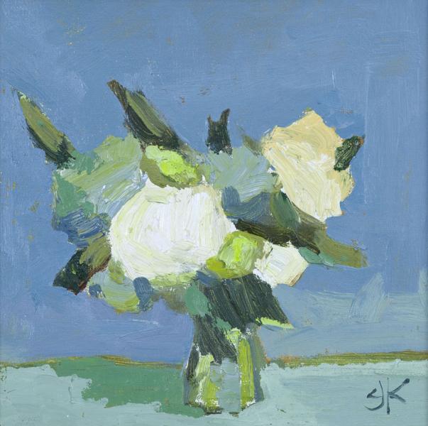 Still Life in White, oil on panel, 8 x 8 inches, $800 