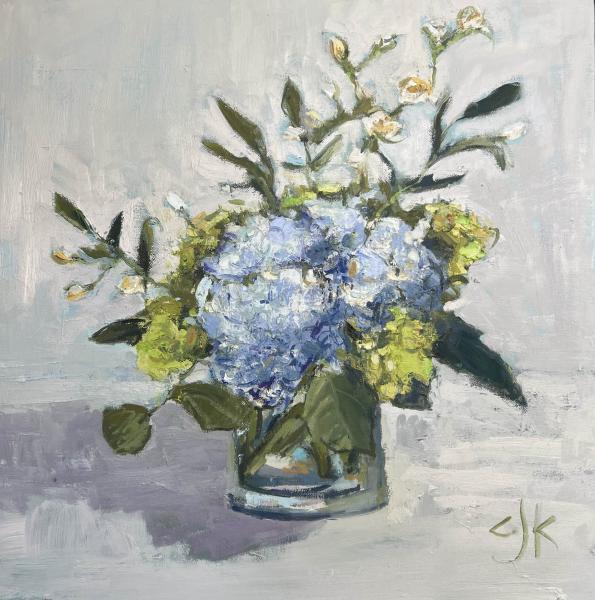 Posy of Blue and Green Hydrangeas, oil on canvas, 24 x 24 inches, $3,250 