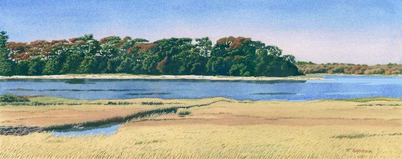 Pocasset Autumn, Watercolor on Paper, 13 x 25 inches, $2,000 
