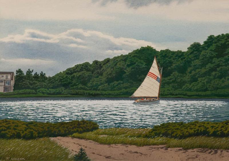 Stage Harbor Catboat, Watercolor on Paper, 16 x 22 inches, $2,500 