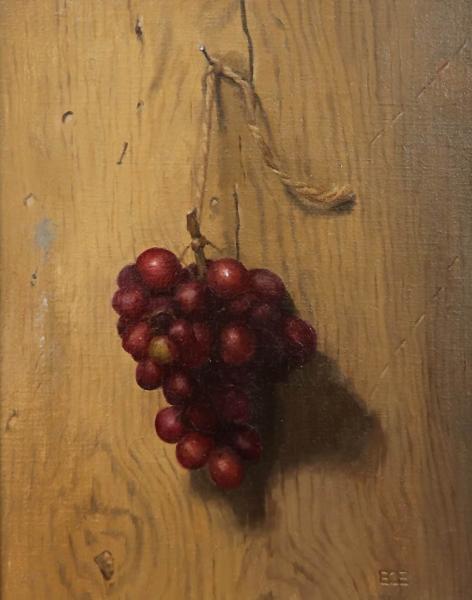 Hanging Red Grapes, oil on panel, 14 x 11 inches, $1,275 