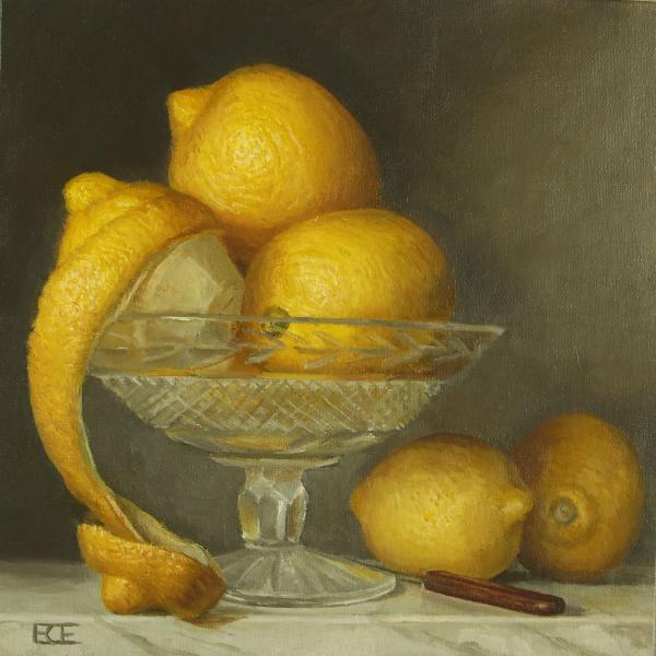 Lemon Peel in Crystal, oil on panel, 8 x 8 inches, $975 