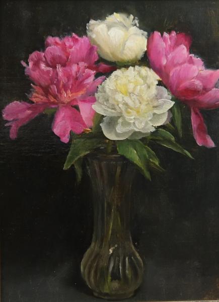 Pink and White Peonies in a Fluted Vase, oil on panel, 9 x 12 inches, $975 