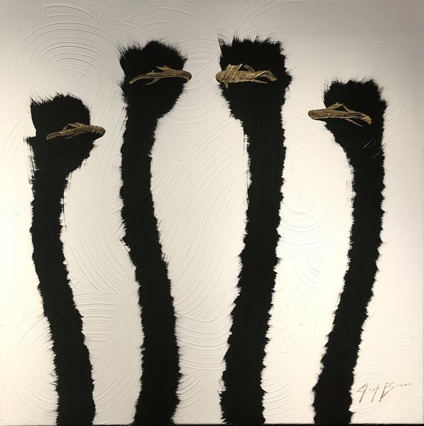 Ostriches on Cream Swirls, Acrylic on Canvas, 30 x 30 inches, $2,900 