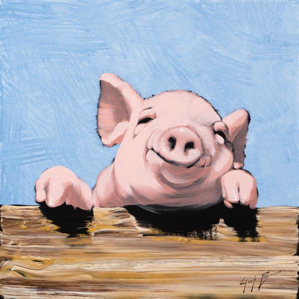 Happy Pig on Blue, Acrylic on Canvas, 30 x 30 inches, $2,900 