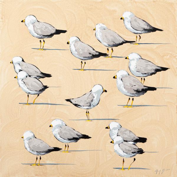 Piping Plovers on Sand Swirls, Acrylic on Canvas, 30 x 30 inches, $2,900 
