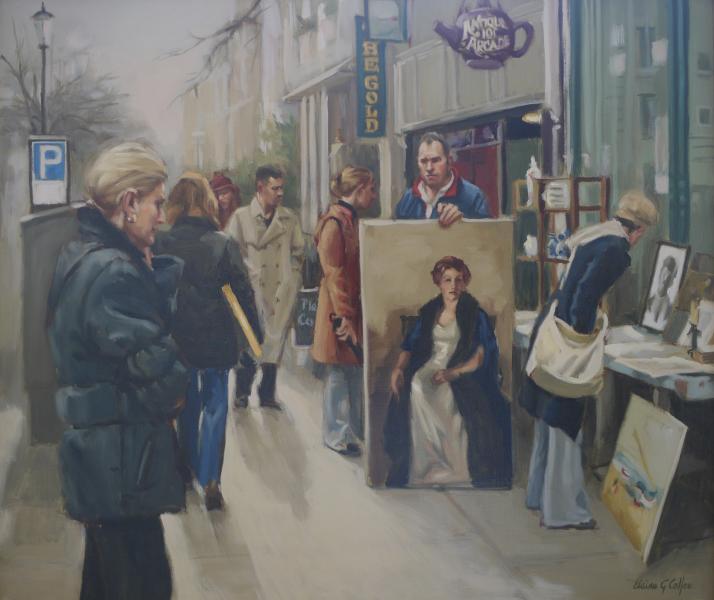 Street Artist in London, oil on linen, 23 x 27 inches, $7,900 