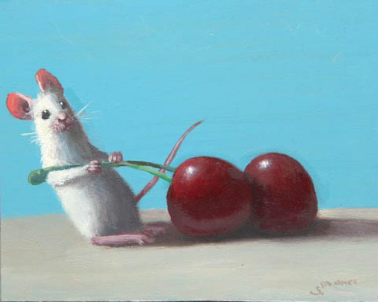 Cherry Prize, oil on panel, 4 x 5 inches, $700 