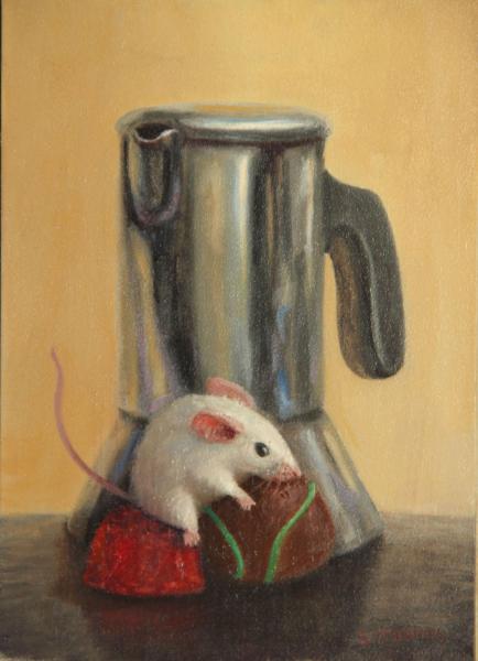 Coffee Break, oil on panel, 7 x 5 inches, $800 