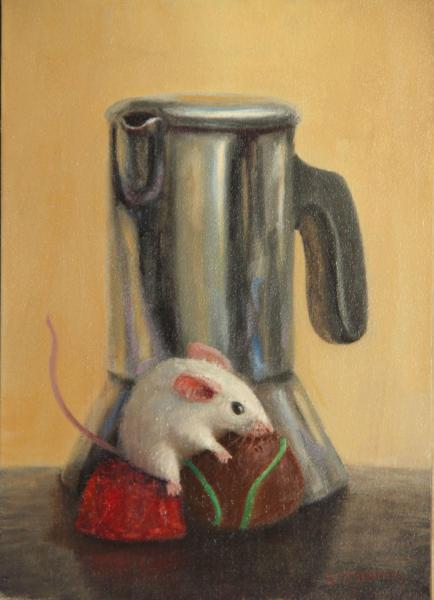 Coffee Break, oil on panel, 7 x 5 inches, $900 