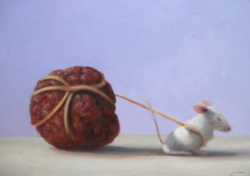 Finding Meatball, oil on panel, 5 x 7 inches, $900 