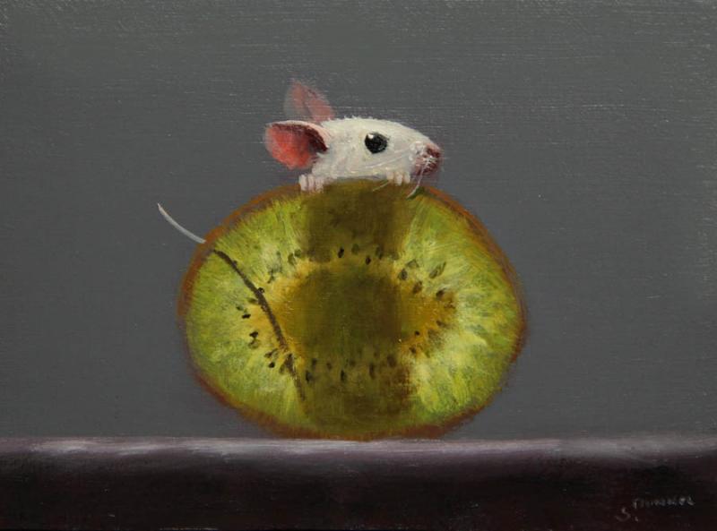 Kiwi X-ray, oil on panel, 4 x 5 inches, $600 