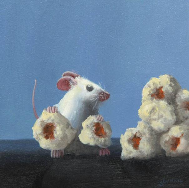 Movie Time, oil on panel, 5 x 5 inches, $800 