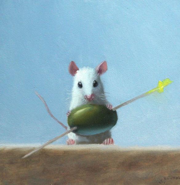 Olive Lover, oil on panel, 5 x 5 inches, $700 