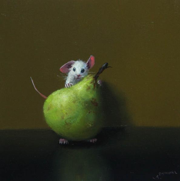 Pear Lunch, oil on panel, 5 x 5 inches, $800 