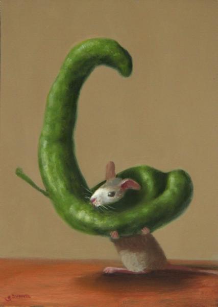 Pepper Peeper, oil on panel, 8 x 6 inches, $1,100 