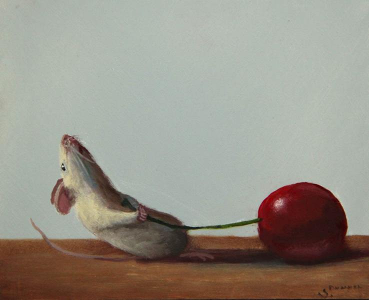 Taking Cherry, oil on panel, 4 x 5 inches, $700 