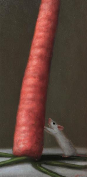 Towering Carrot, oil on panel, 12 x 6 inches, $2,000 