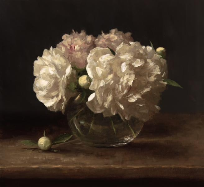 Peonies, oil on linen, 16 x 18 inches   SOLD 