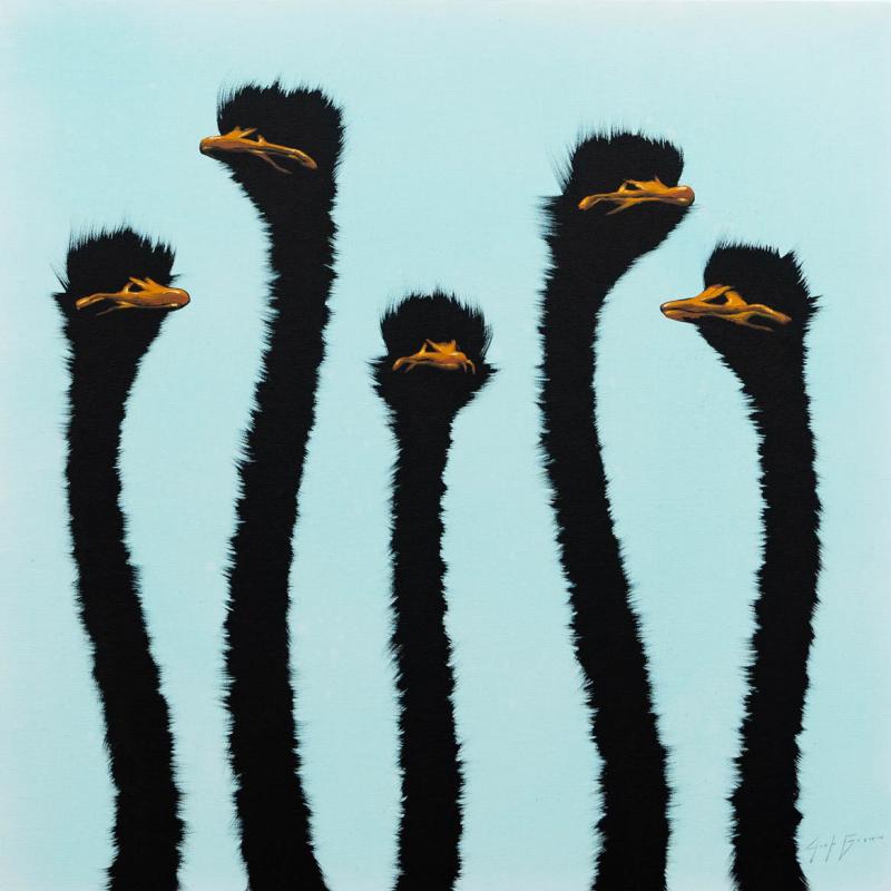Five Ostrich on Teal Sky